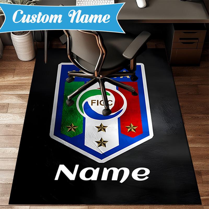 Custom Name Italian Football Crest Rug Game Carpet, Floor Mat for Bedroom Living Room Entryway Rug, Home Decor Idea Gift for Christmas birthday