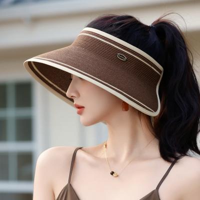 Women'S Foldable Empty-Top Sunscreen Hat For Outdoor Travel, Sunshade And Uv-Proof Straw Hat To Show The Face, Small Sun Hat