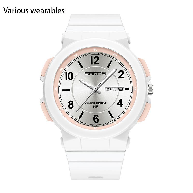 New Style Electronic Form Movement Double Calendar Fashion Trend Personality Male and Female High School Watch