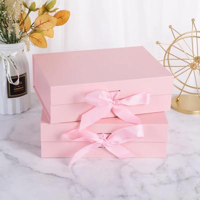 1pc- Flip Ribbon Gift Box Folding Box for Birthday Wedding Holiday Gifting Cardboard Box