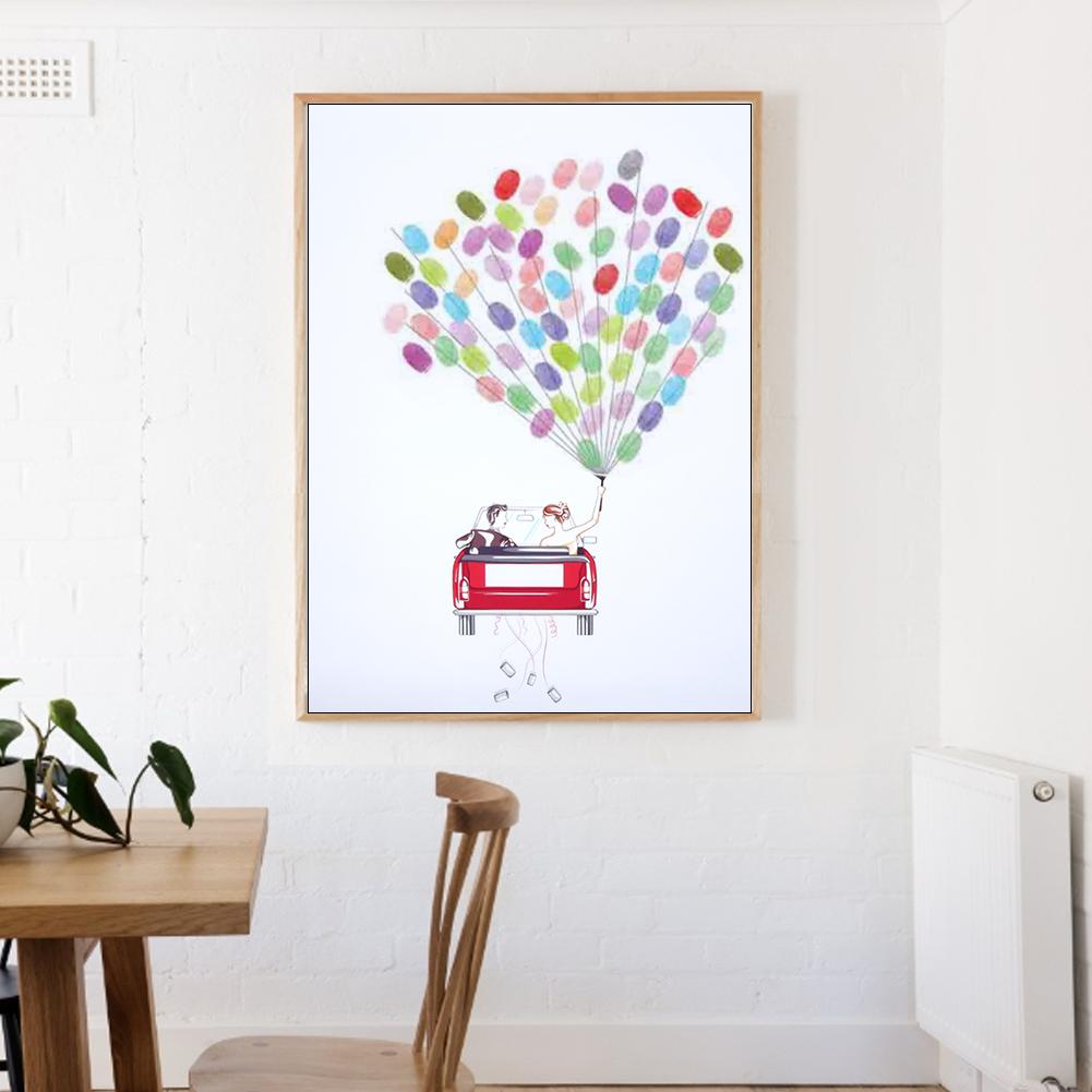 DIY Groom and Bride Wedding Car Pattern Fingerprint Guest Signature Guestbook Painting Wedding