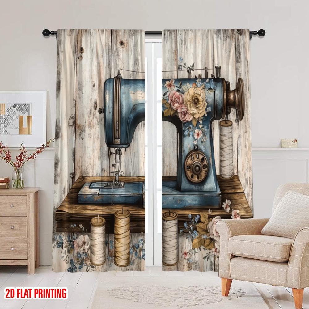2 szt., druk płaski 2D Zasłony i dekoracja okienna Vintage Stitcher Poliester Tkany (bez pręta) Dekoracja domu do salonu,