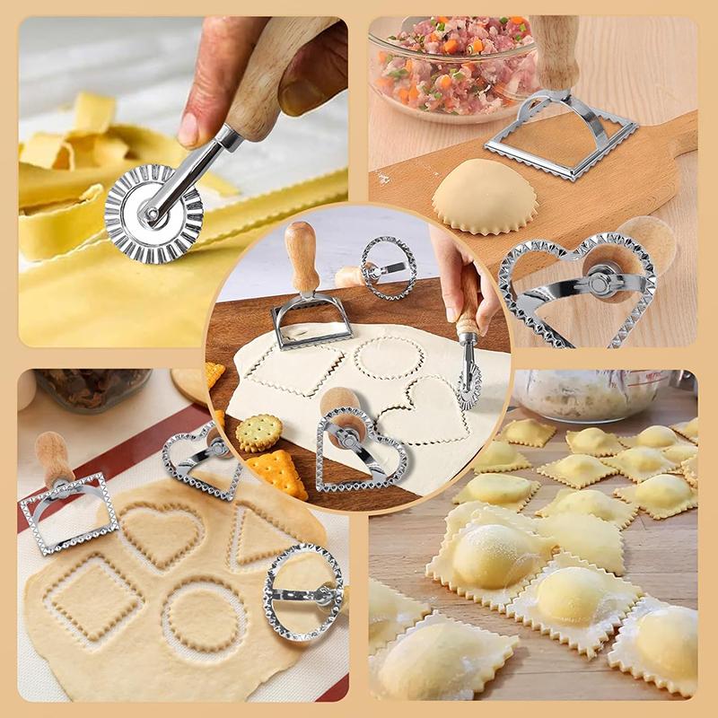 Ravioli Stempelmacher Schneider mit Holzgriff Edelstahl Plätzchenausstecher Nudelpresse Ravioli Maker Form Gebäck Pizza Rad