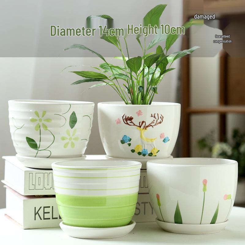 Elegant White Ceramic Flower Pot with Tray - Ideal for Ivy, Spider Plants, and Succulents