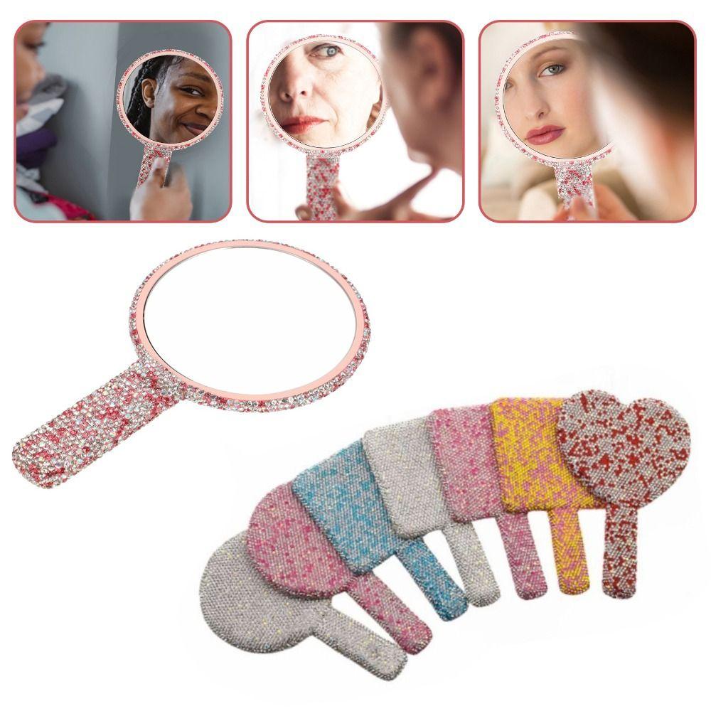 Strass-Kosmetik-Handspiegel Runde Quadratische Herzform Handspiegel Niedlicher Make-up-Spiegel