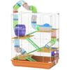 5-Tier Hamster Cage with Tubes, Wheel, Ladders, House and Bottle, 46x30x58 cm, Orange
