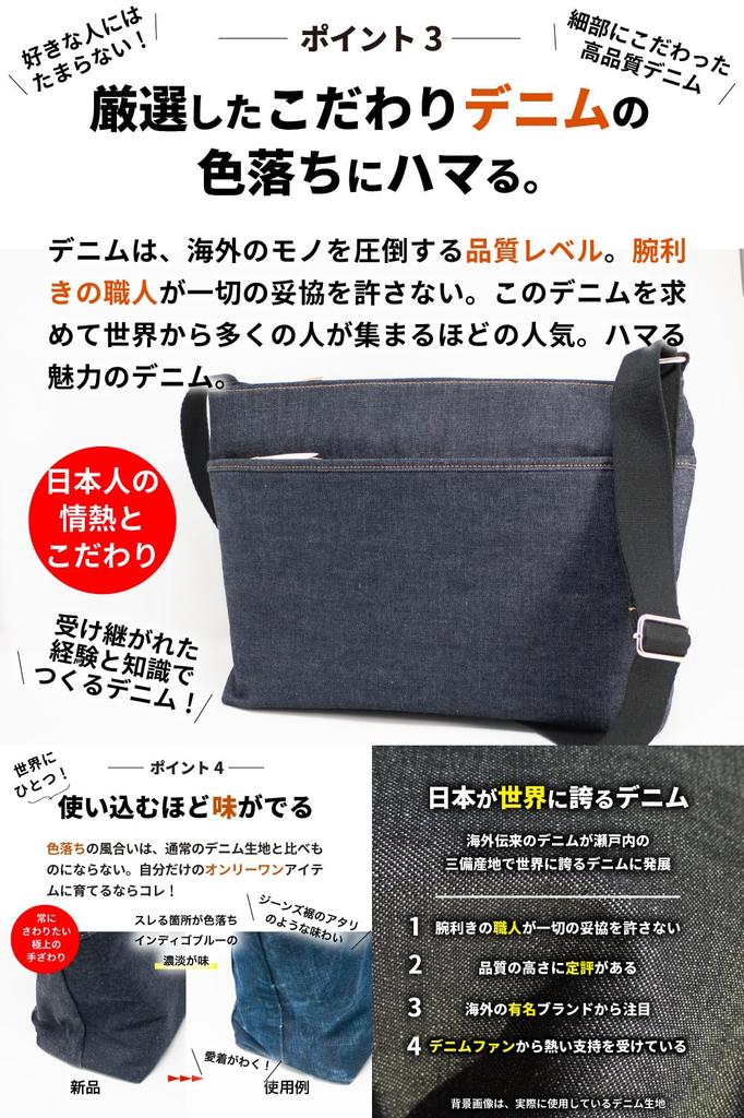 Need Proud Denim Shoulder Bag for A4 Indigo Blue Network Japan's Women, Size, Multi-Storage, Crossbody,