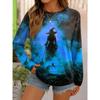 Women Casual Long Sleeve Tops Halloween Theme Witch Graphic Tee Shirts Blouse Crewneck Fall Winter Streetwear Style Y2k Pullover