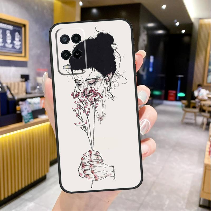 Black Aesthetic Skeleton Digital Case For Oppo A98 A18 A38 A58 A78 A60 A80 A40 A96 A76 A16 A94 A74 A54 A15 A17 A57 A77 A5 Pro