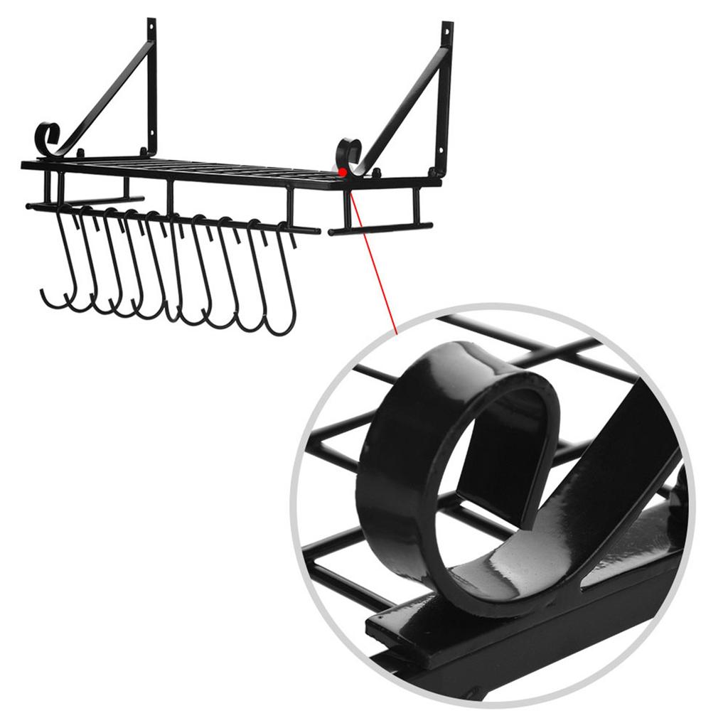 Metal  ing Pan Pot Rack Wall Mounted with 10 Hook Holders Kitchen Storage   (90cm)