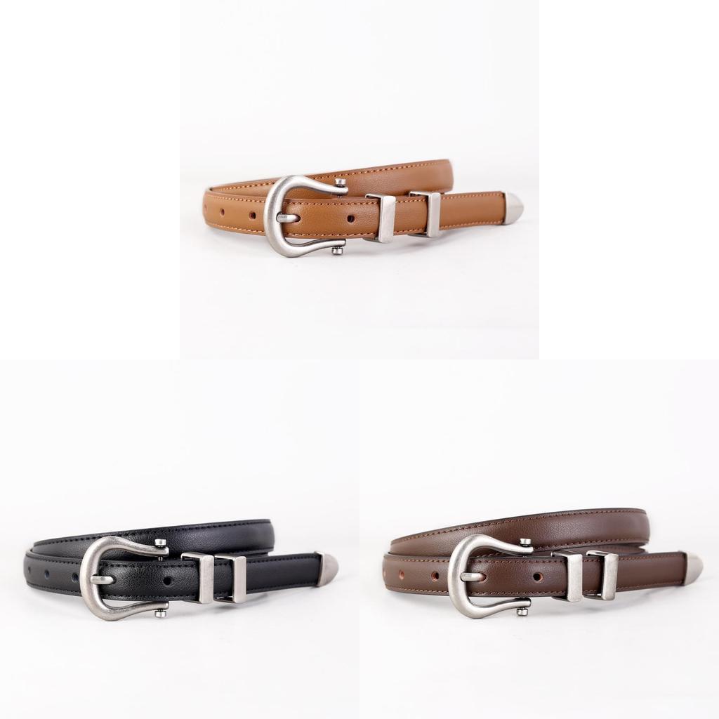Classic Vintage Leather Belt For Women With Silver Buckle And Denim Waist Accessory For Casual Style