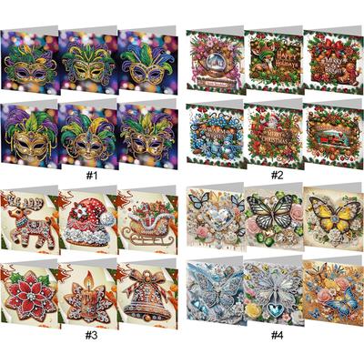 6Pcs Butterfly Rhinestone Painting Card Kit Diamond Drawing Card Diamond Painting Greeting Card for Family Friends Gift