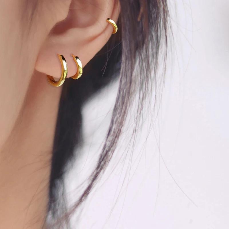 LATS 2024 New Simple Stainless Steel Small Hoop Earrings for Women Men 8mm To 20mm Round Cartilage Ear Piercing Fashion Zircon