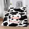1pc Dairy Cow Printing Lightweight Flannel Blanket, Comfortable and Warm Blanket, for Camping Sofa Bed and Couch Office, In All Seasons