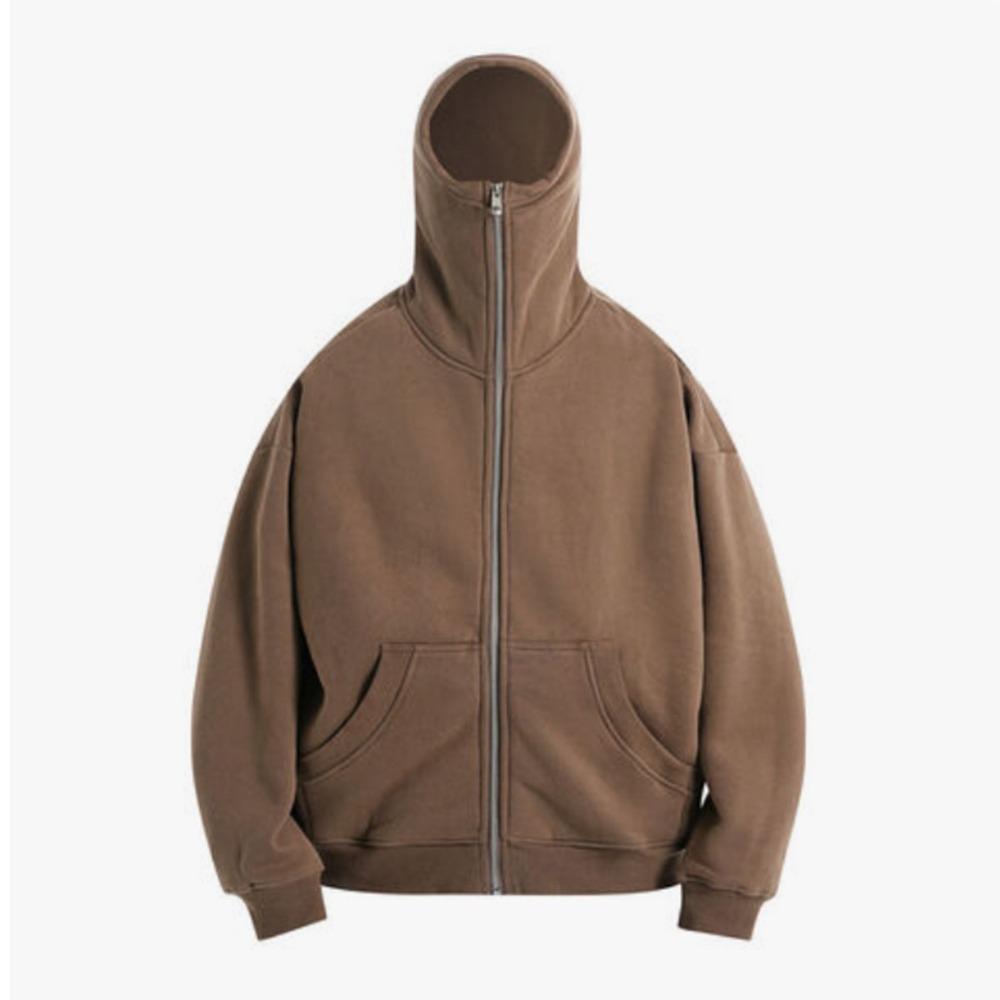 Men's Cross Border New American High Neck Face Protection Hoodie Black Basic Heavy Duty Zipper Cardigan