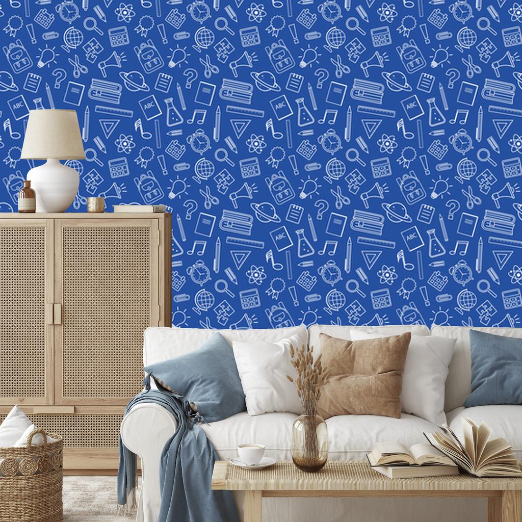 Wallpaper School Supplies Blue, Blue Center 50x1000