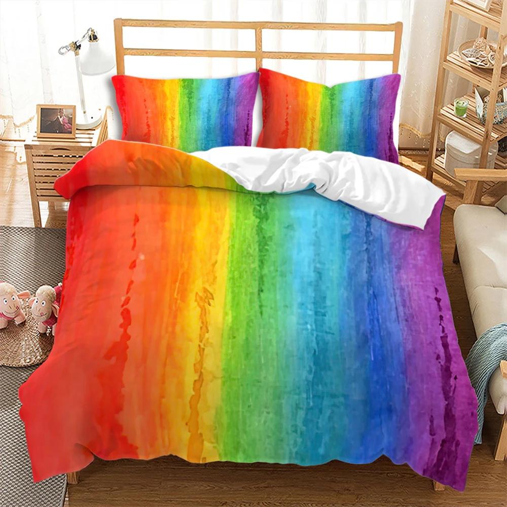 Colorful Stripes Rainbow Bedding Set Soft Comfortable And Breathable Duvet Cover Set 3Pcs Bedclothes Wonderful Gift For Children