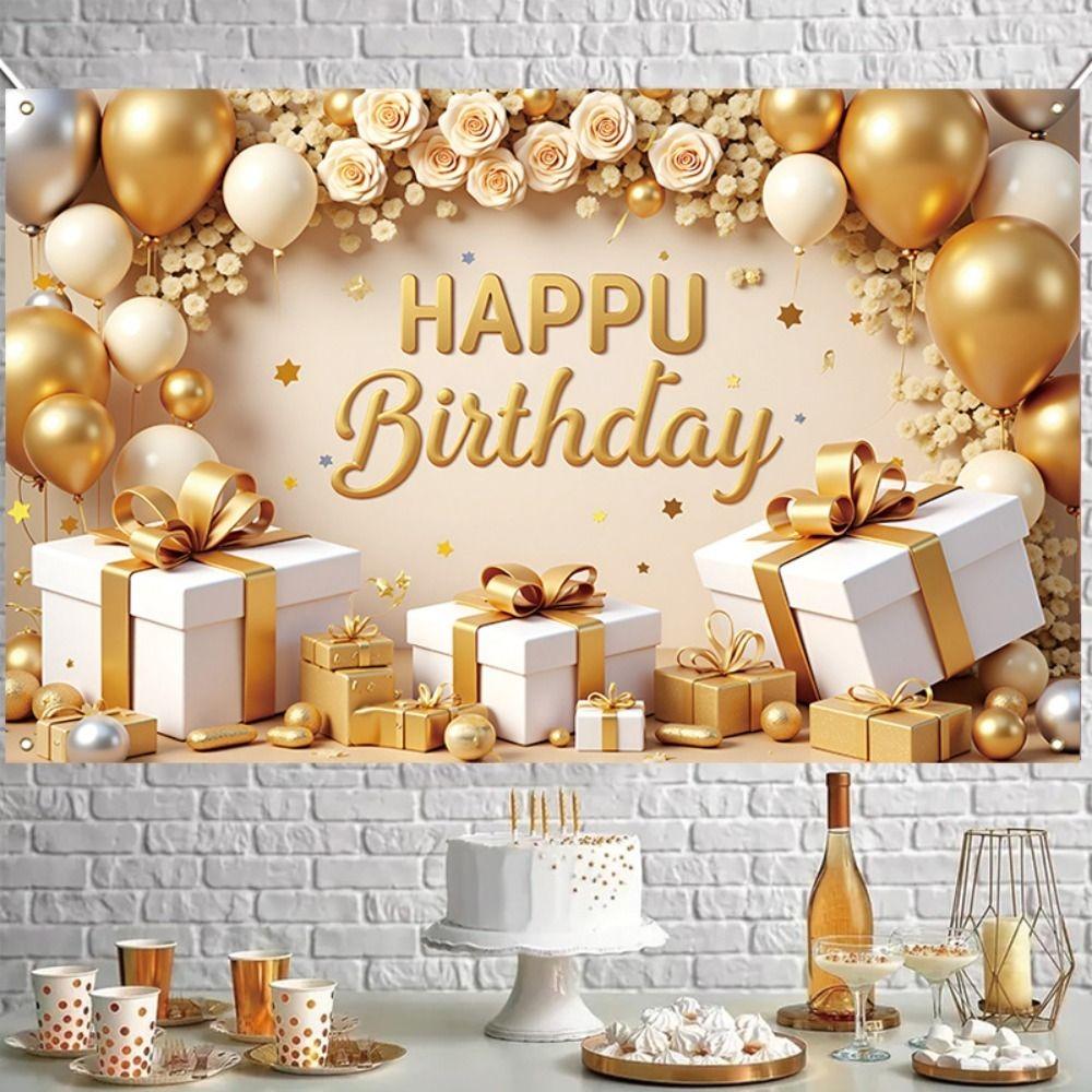 Golden Birthday Party Background Polyester Photography Backdrops Banner Poster  Photo Studio