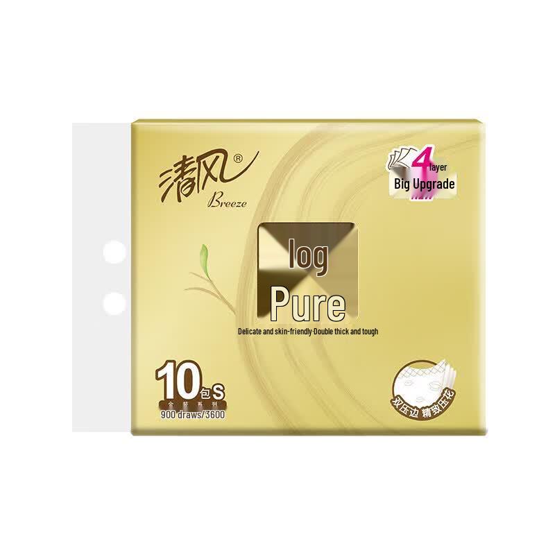 Qingfeng Original Wood Pure Gold 4-Ply Facial Tissues, 6-Pack