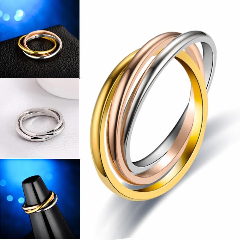 BAECYT Silberfarbe Dreifach-Rollring Drei-in-Eins-Sets Edelstahl Hochzeit Verlobung Damen Ineinandergreifend Stapelbar Ring