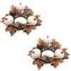 2-Pack Artificial Fall Wreath with Maple Leaves, Pinecones, Pumpkins and Candle Picks for Halloween Thanksgiving Home Front Door Decor