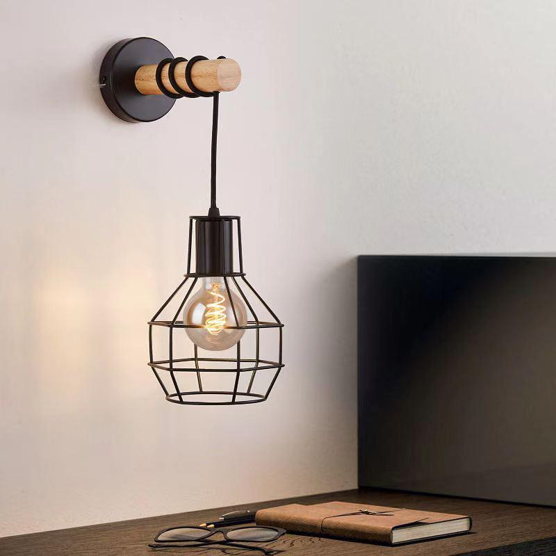 American Iron Art Wood Wall Lamp, E27 Single Head - Bedroom, Hallway, Corridor