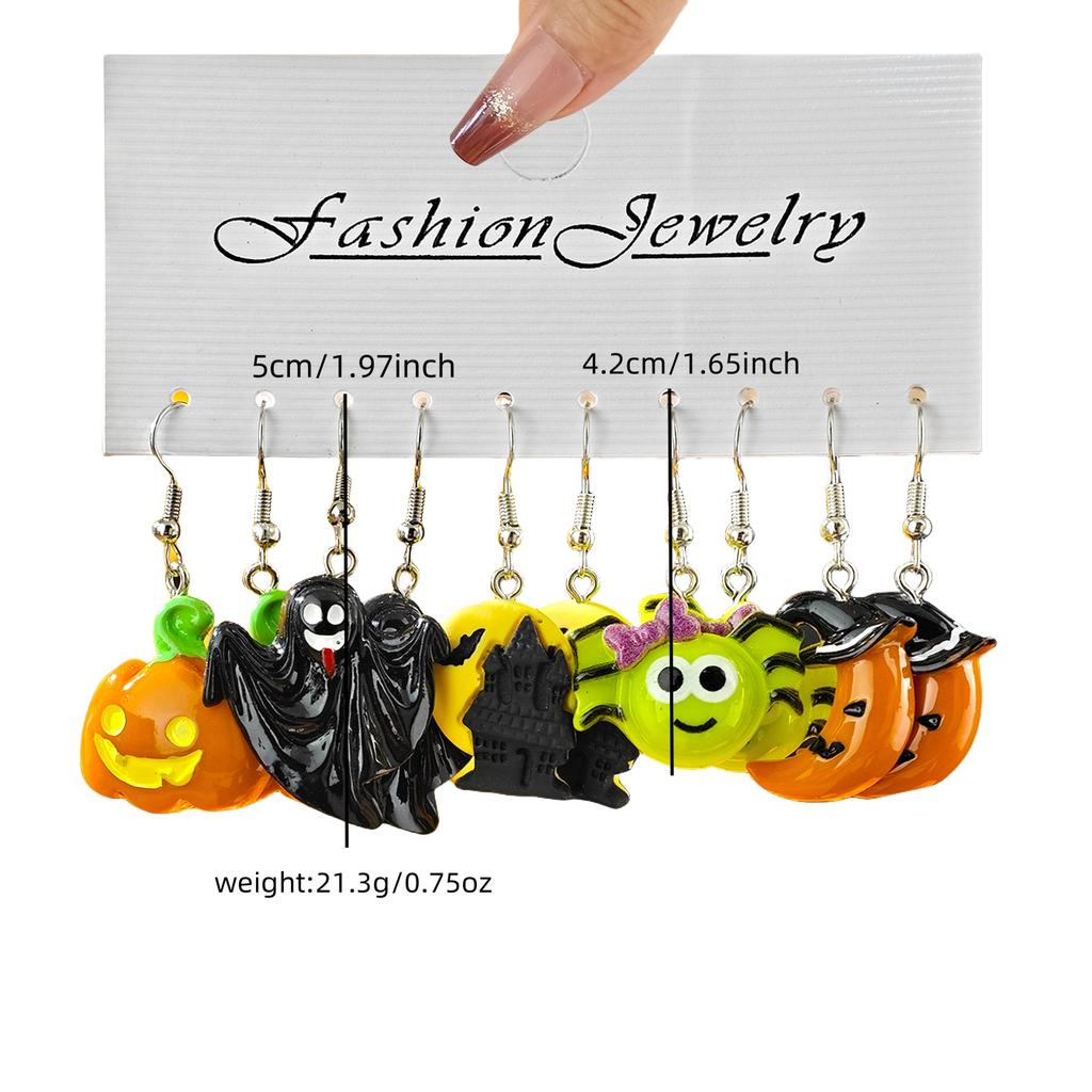 Neues Halloween Niedlich Lustig Kürbis Fledermaus Geist Schwarze Katze Spinne Hexenhut Harz Anhänger Ohrringe Halloween Geschenkset