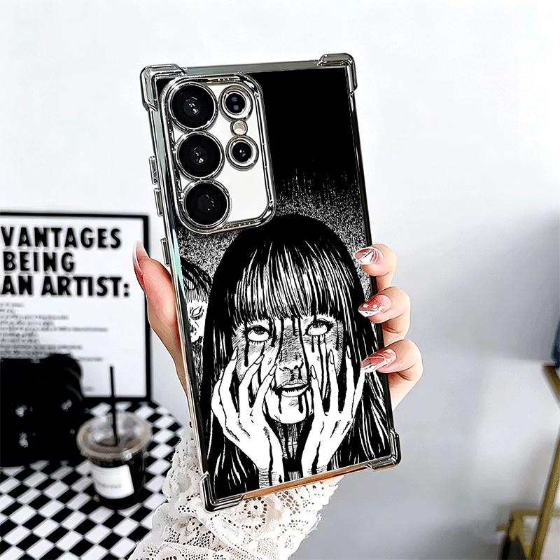 Japanese Horror Anime Plating Phone Case For Samsung Galaxy S24 S25 FE S26 Edge S23 Ultra S22 S21 Plus S20 Anti-Fall Airabag Cov