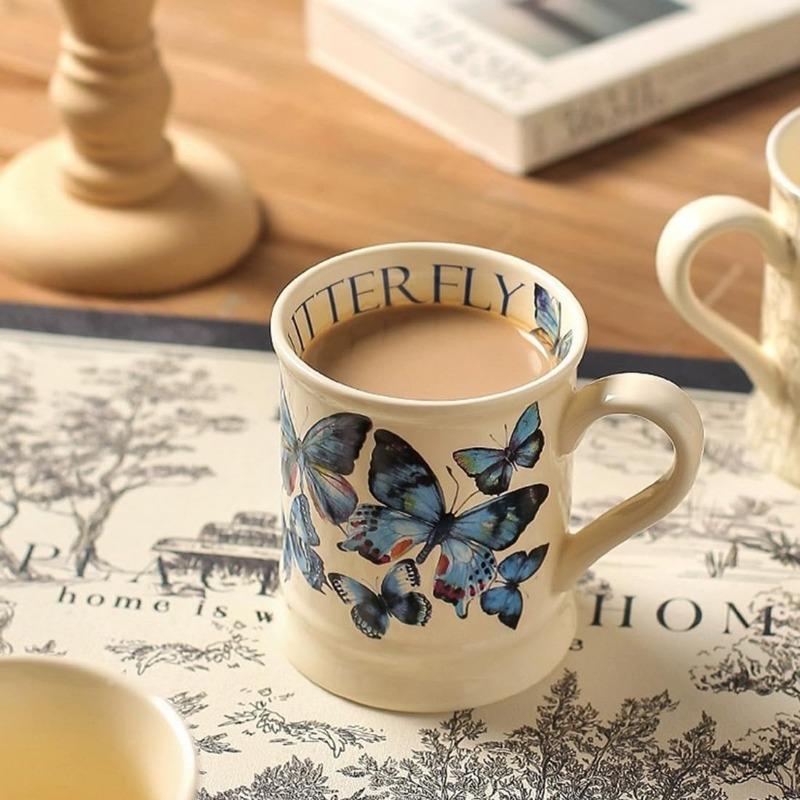 Butterfly Ceramic Coffee Mug Milk Cup Latte Mug,340ML Office Daily Tea Cup with Handle