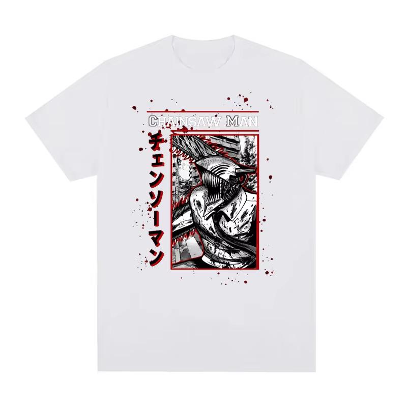 Japanese Anime Chainsaw Man T-shirt 100% Pure Cotton Men's Harajuku Short-sleeved T-shirt Comic Pattern Printed Short-sleeved
