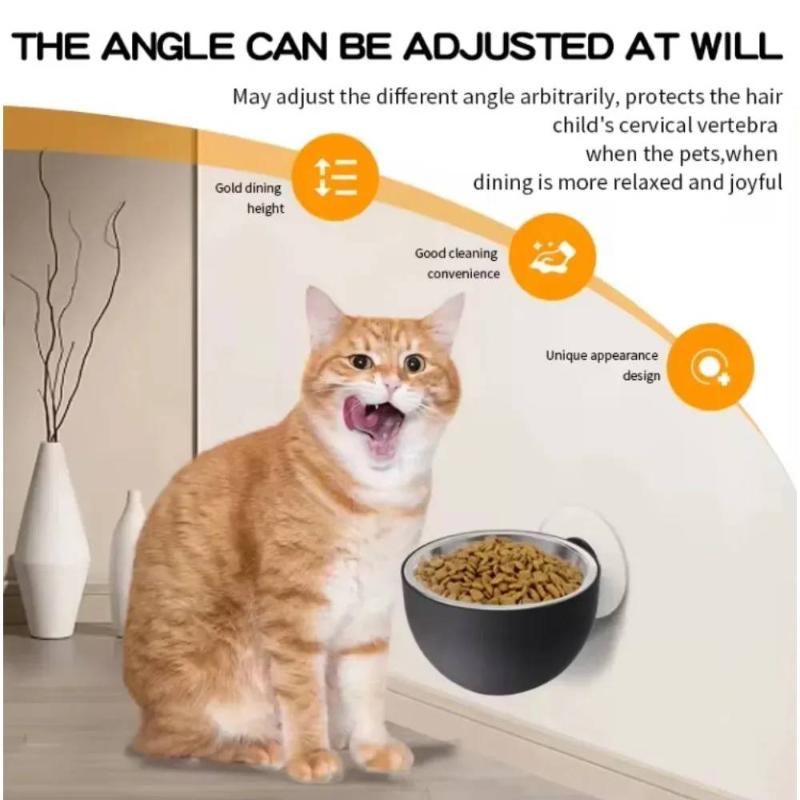 Magnetic Wall-Mounted Stainless Steel Dog Bowl, Anti-Spill Pet Food Bowl, Elevated Cat Bowl, Dishwasher Safe, Rust-Proof