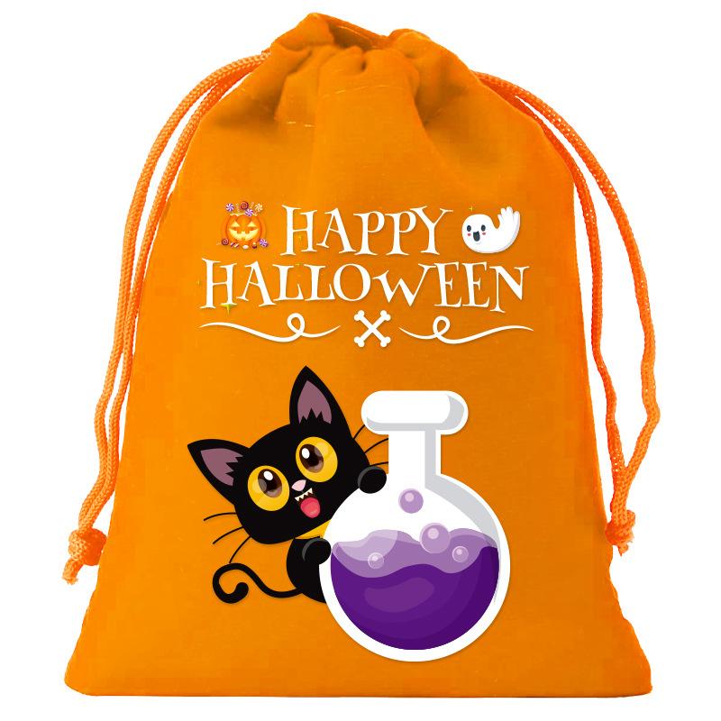 8/12Pcs 2025 New Halloween Gift Bags Children'S Trick-Or-Treat Candy Bags Pumpkin Bags Flannel Drawstring Candy Bags 10X12Cm