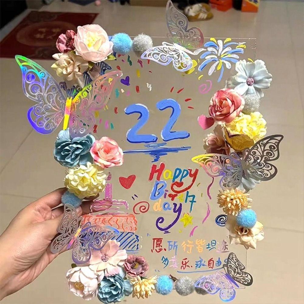 

DIY Butterfly Photo Frame Acrylic Birthday Photo Frame Gift Photo Display Stand 5Pcs Artificial Flowers