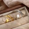 Stainless Steel Gold Color Star Moon Open Rings for Women Minimalist Metal Geometric Adjustable Ring Waterproof Jewelry Gift