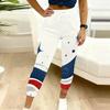 Women Plus Size Navy Blue Printed Jogger Pants Drawstring Waist Side Pockets Cuffed Ankle