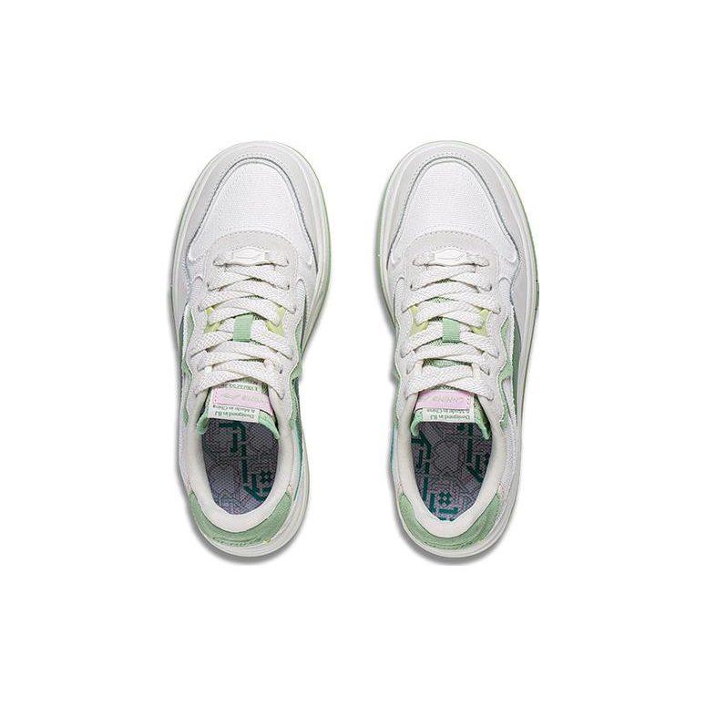 Li Ning Future C1 Textile, Cow Leather Slip Resistant Low Top Skateboard Shoes Women's White Green AGCT120-3