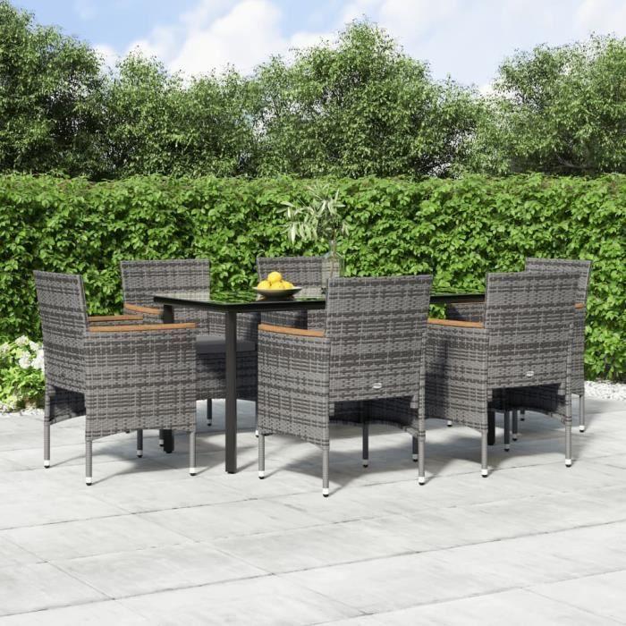 3156637 vidaXL Garden Dining Furniture Cushions 7pcs Grey and Black