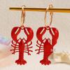 European & American Beach Resort Alloy Drip Oil Red Lobster & Blue Crab Earrings for Women