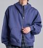 Button Seoul Two-Way Minimal High-Neck Cotton Zip-Up Hoodie (Navy)