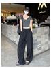 Women's American Spicy Girl Cargo Drawstring Wide Leg Casual Pants - Spring Loose Straight Leg Floor-Length Trousers