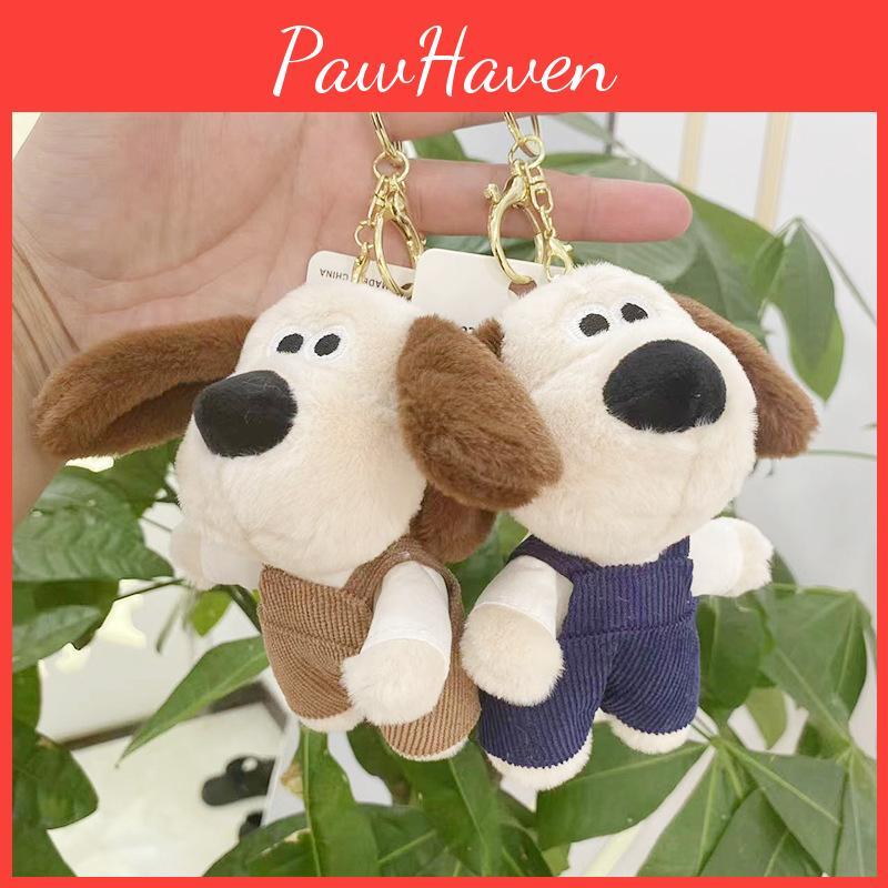Cute Cartoon Plush Dog Keychain With Overalls 12cm Height Perfect For Bags And Backpacks