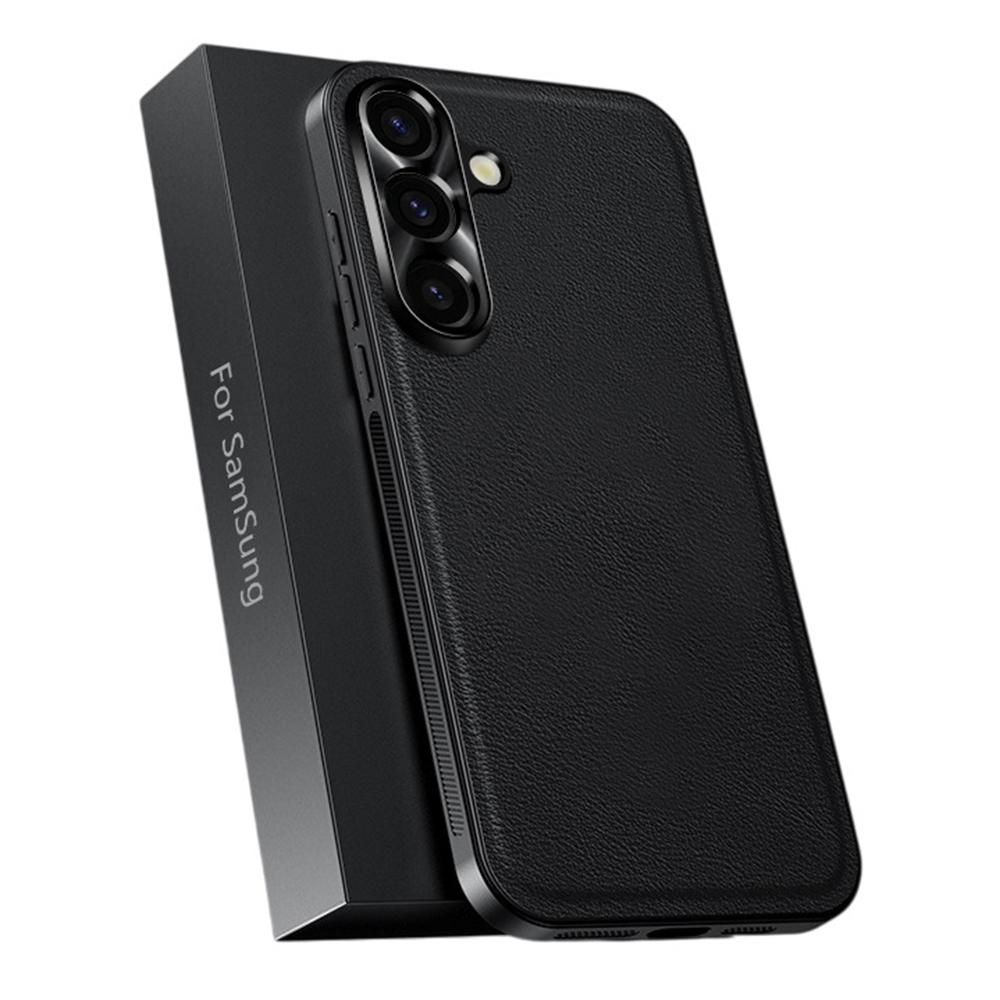 For Samsung Galaxy A56 5G Deksel PU+TPU+PC Telefon Bakdeksel med Metall Linseramme