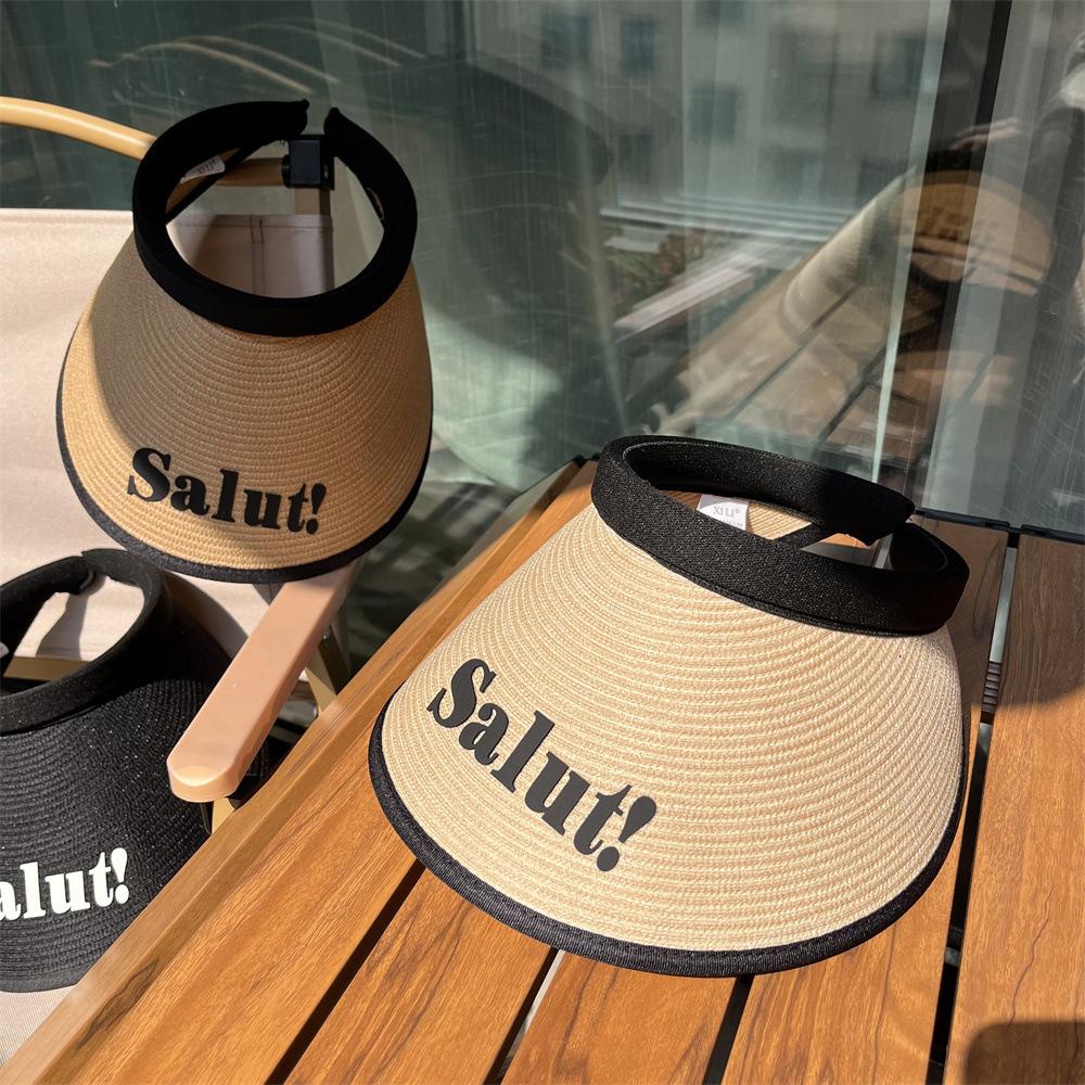 

Simple three-dimensional letter duck tongue empty top hat summer travel UV protection sunshade straw hat sun protection no top hat Adult (55-58cm) верблюд