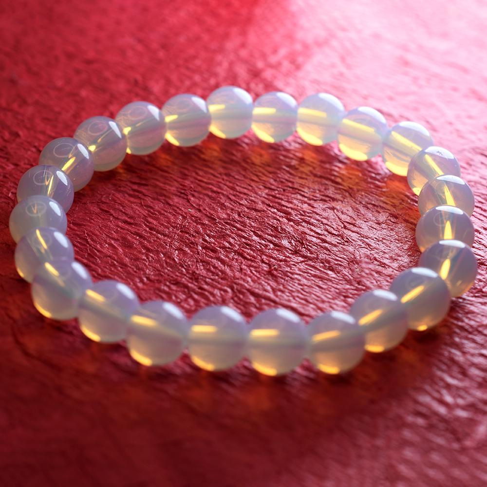 77.40 Ct Certified Milky White & Blue Opalite Bracelet 24 Round Beads Party Wear my-429-sa