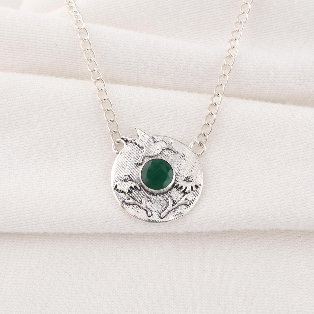 Pandantiv onix verde bijuterii cu pietre prețioase lucrate manual, bijuterii cu pandantiv din argint solid 925 cu design unic