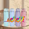 1PC Rainbow Chameleon Lizard Animal Print 750ml Color Plastic Sports Water Bottle Leakproof Flip Straw Lid Suitable for Sports Office Home Use