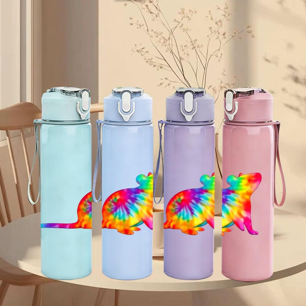 1PC Rainbow Chameleon Lizard Animal Print 750ml Color Plastic Sports Water Bottle Leakproof Flip Straw Lid Suitable for Sports Office Home Use