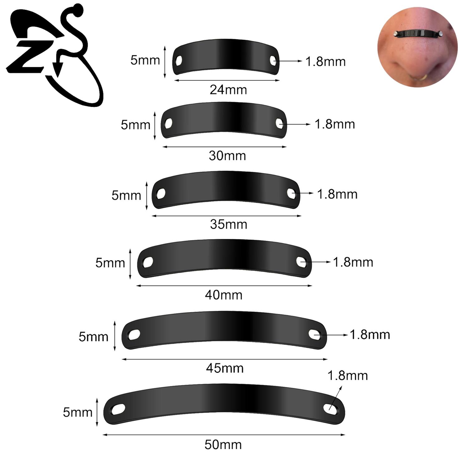 

ZS 1 PC Punk Woundplast Shape Stainless Steel Bridge Ear Piercing Men 24MM-50MM Nose Piercing Chain Body Piercings Accessories 50MM чорний
