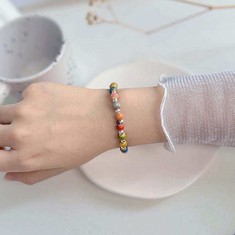 Vintage Multicolor Ceramic Beaded Bracelet For Women Girls Colorful Woven Butterfly Beaded Bracelet Jewelry Accessories Gifts
