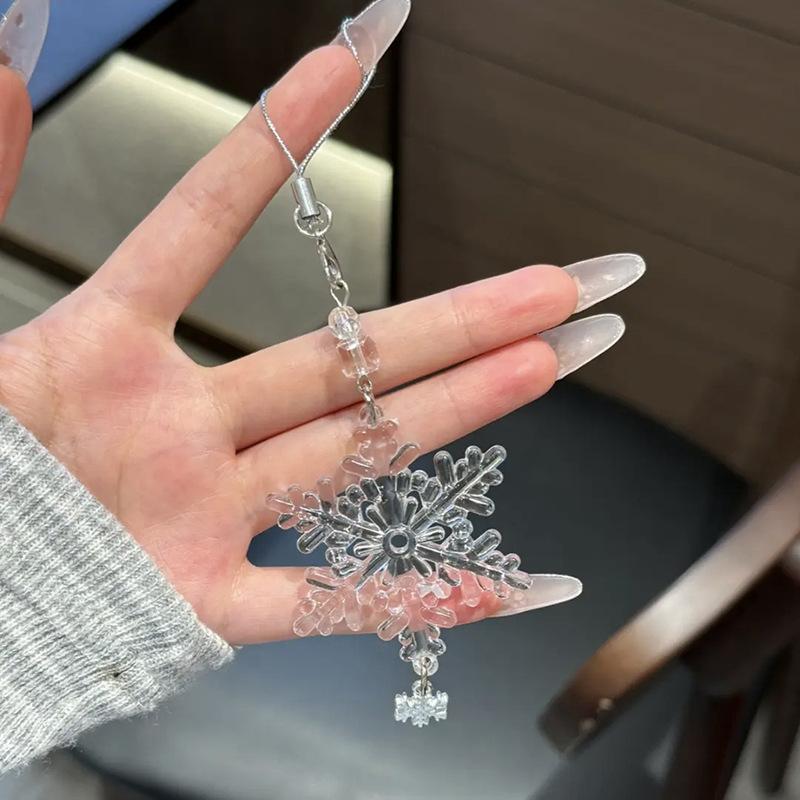 Transparent Snowflake Christmas Tree Cute Leaves Wind Chime Pendant Mobile Phone Lanyard Kawaii Bag Decor Gifts